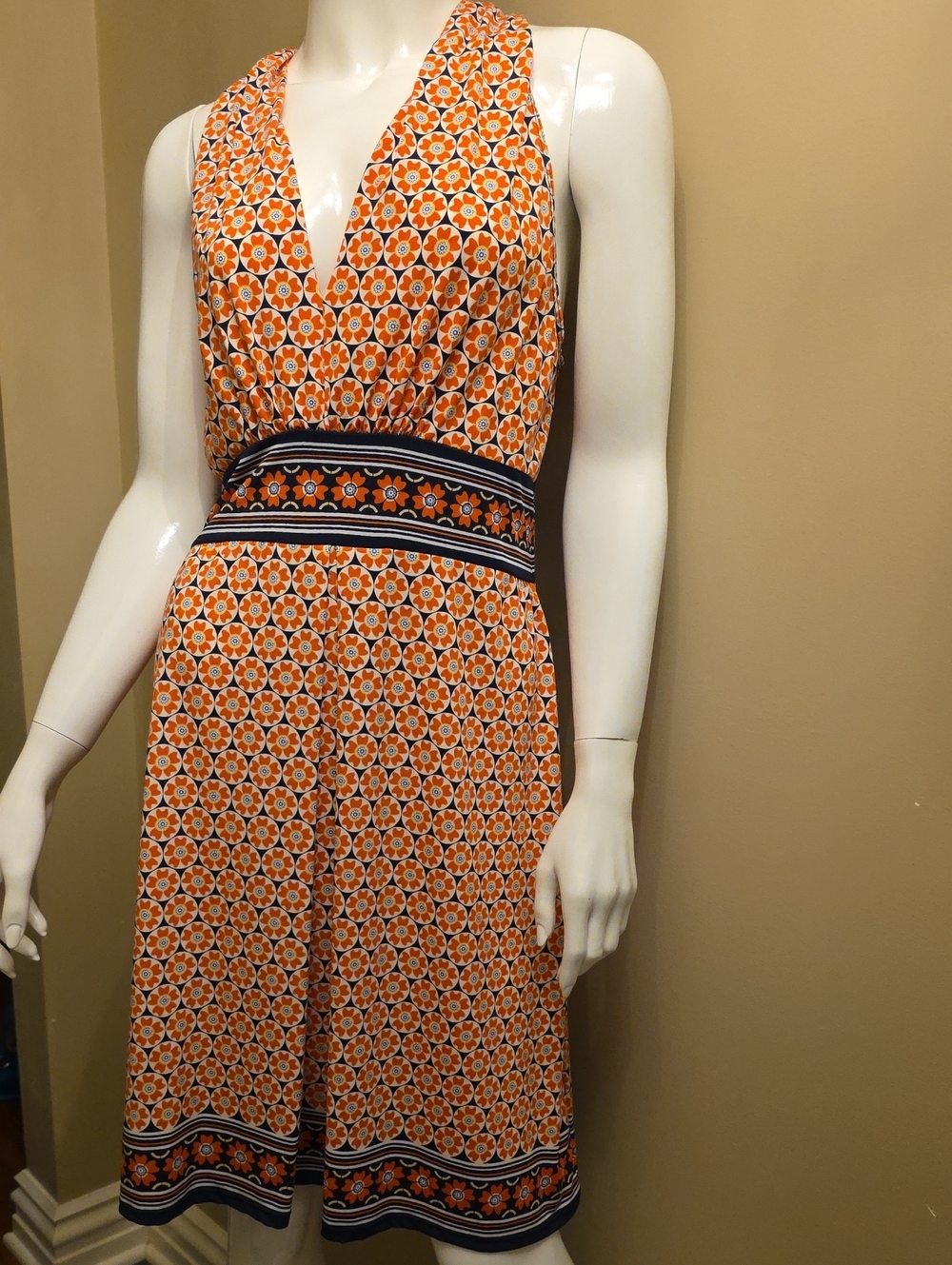 Max Studio Orange and Navy Floral Print Dress